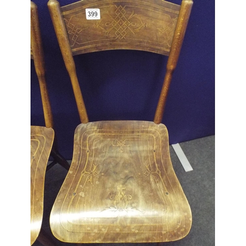 399 - Pair of lightweight, inlaid Vienese chairs, Victorian Era.