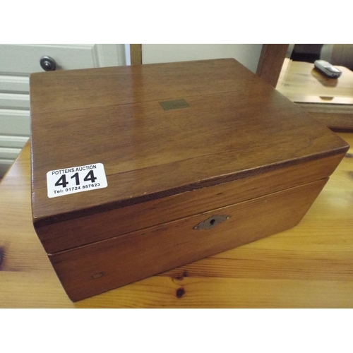 414 - Small Writing slope with original glass inkwell.