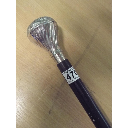 470 - Ebonised walking cane with large chromed top