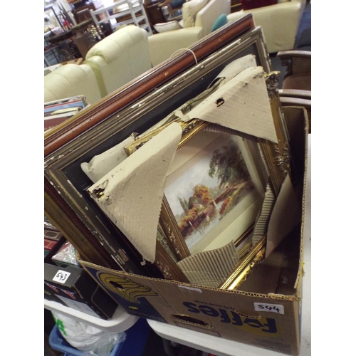 544 - box of assorted framed prints etc