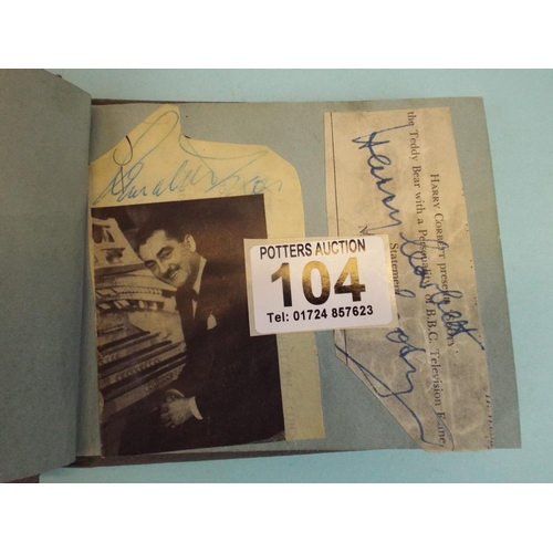 104 - 1950's Autograph Album with autographs by Reginald Dixon & Harry Corbett & Sooty