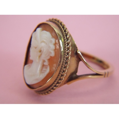 35 - 9ct Gold Cameo set ring. High shoulders. 4.2g  Finger size 'O'  Sheffield hallmark.