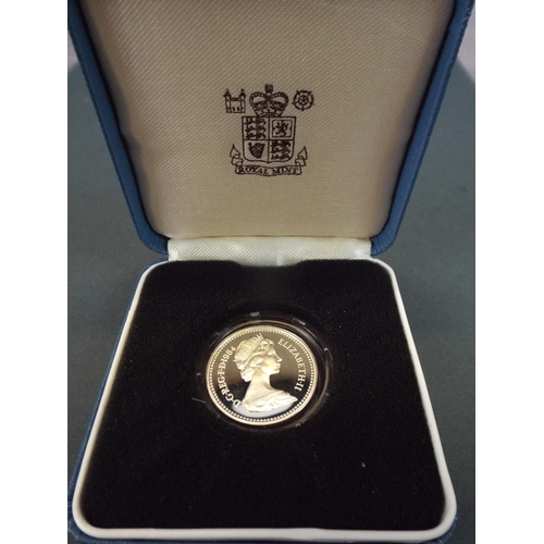 63 - Sterling Silver One Pound coin. In presentation box and in protective plastic bubble. Mint.