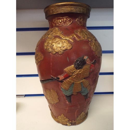 224 - Large Oriental Earthware Vase depicting Samurai warriors.