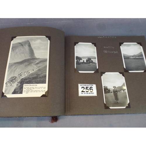 256 - Old photo album & contents including some old postcards.