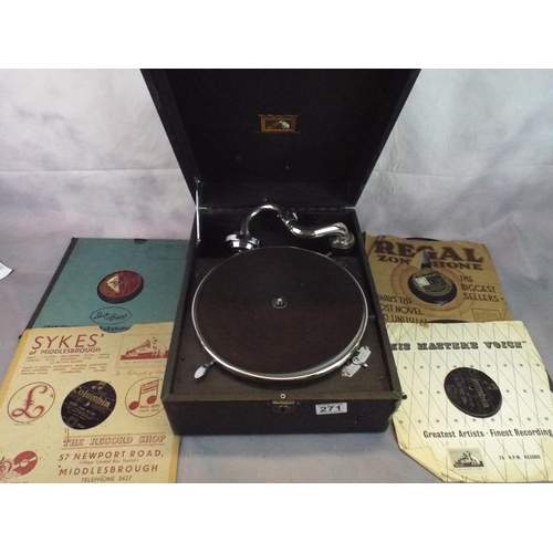 271 - Vintage HMV wind up Gramophone with many old records.,(100+) for repairs.