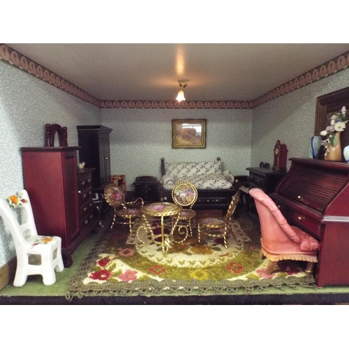 316 - A large four level dolls house in the Georgian style with lots of furniture.