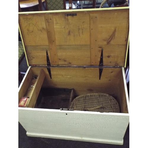 361 - Victorian era overpainted lidded pine chest with candle box within.