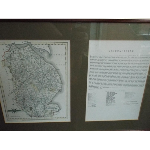 380 - Framed print map of lincolnshire.