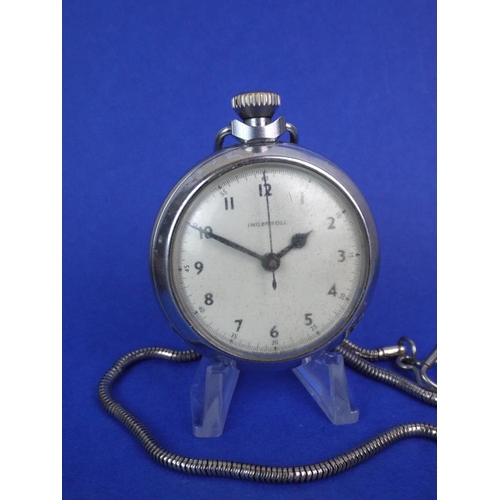 44 - Ingersol Chrome cased pocket watch in working order.