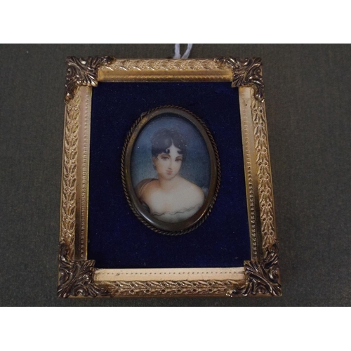 110 - Victorian hand painted miniature on enamel with gilt frame plus one other.