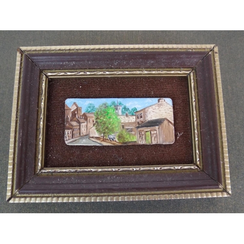 110 - Victorian hand painted miniature on enamel with gilt frame plus one other.