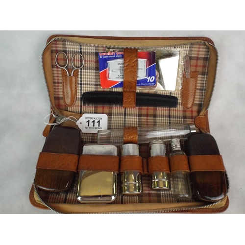 111 - Vintage leather cased gents grooming kit.