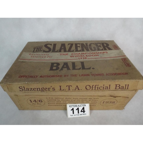 114 - Box of 1930's Slazenger tennis balls. Unused and in original wrappers.