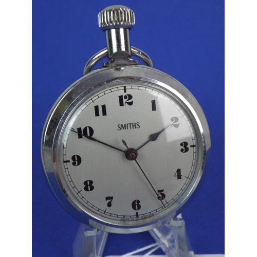 128 - Smith Pocket watch with chrome case & Crown wind. Working order.