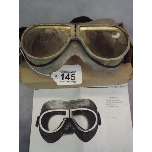 145 - WW2 Era Canadian pilots goggles. Boxed and with original paperwork.