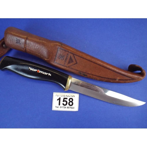 158 - Excellent quality Normark knife with leather scabbard & belt clip