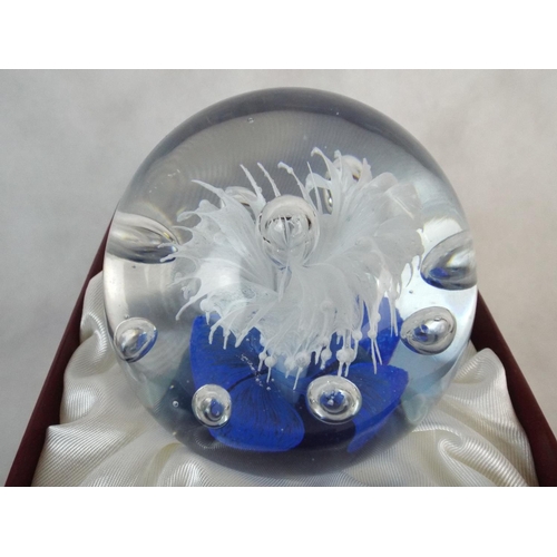 2 - Royal Crest, Handmade glass paperweight 'Mercury' with original box.