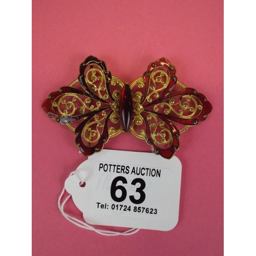 63 - Vintage Enamel stone set belt buckle as a butterfly.