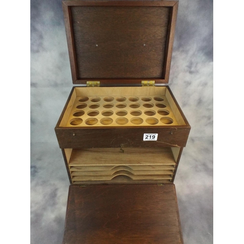 219 - Large wooden artists box with carry handle.