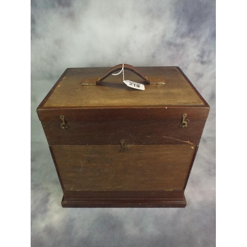 219 - Large wooden artists box with carry handle.