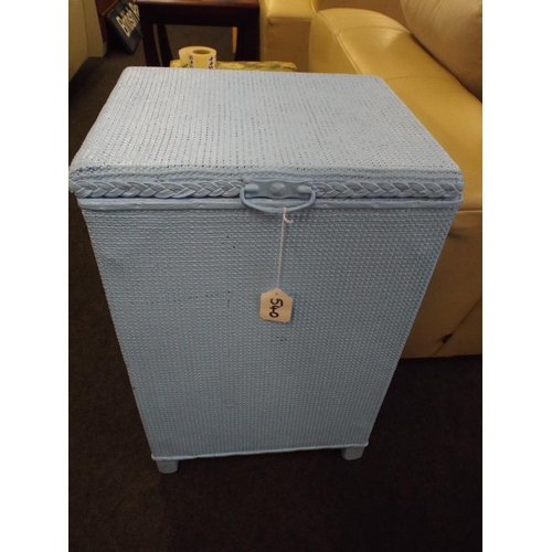 540 - Blue Painted Lloyd Loom style laundry basket.