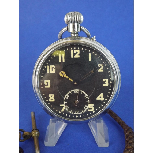 106 - Military Pocket watch. Chrome case & Crown wind. Running order.