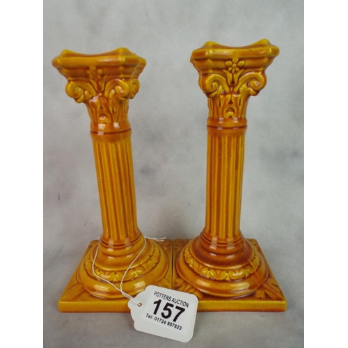 157 - Pair of Victorian Era Burmantofts Candlesticks.