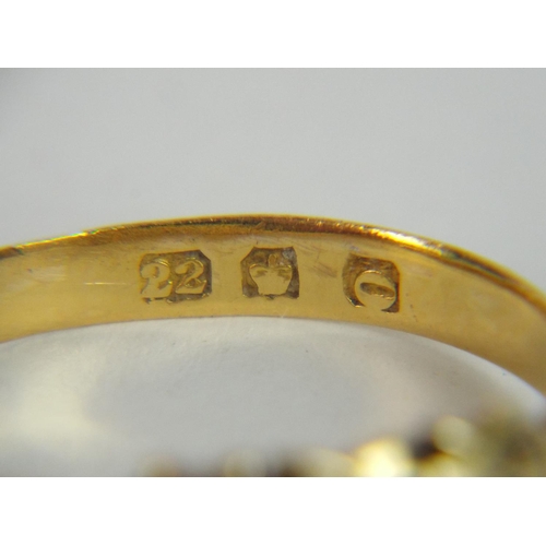 33 - 22ct Gold ring set with three Diamonds. 2.4g  Sheffield 1931, original retailers box.