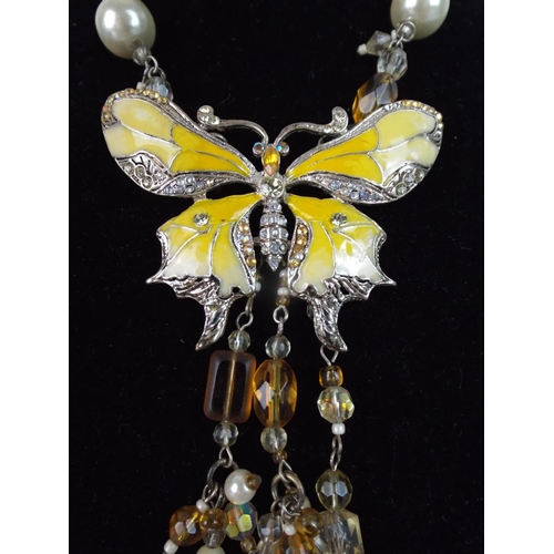 77 - Ornate Enamel Butterfly statement necklace. Very pretty.