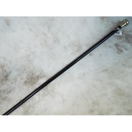 60 - Ebonised silver plate topped walking cane.