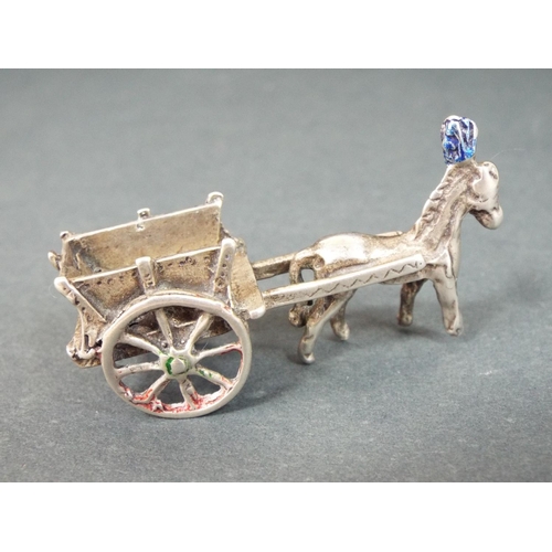 80 - Continental silver little donkey & cart. 12.5g    800 silver