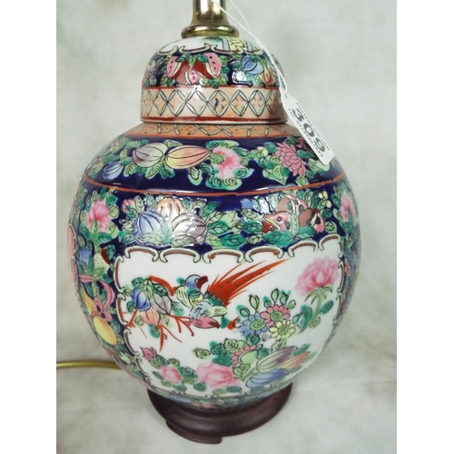 309 - Pretty Chinese style lamp base. Approx 12 inches tall including light fitting.