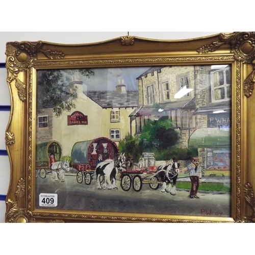 409 - Three framed and mounted Acryilics on canvas of various scenes  all by P Wray.