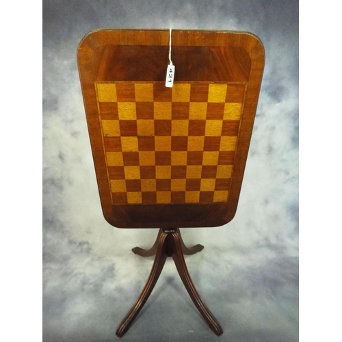 421 - Folding boxwood  chess board on turned centre column with four fluted feet