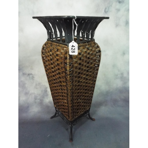 428 - Metal and weave stick or brolley stand approx two feet tall