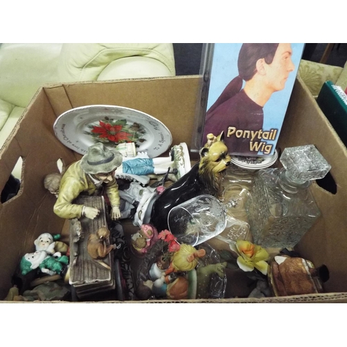 560 - Large box of assorted bric a brac including a coopercraft dog