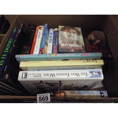 569 - Large box of books and 'DVD's