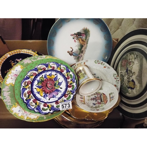 573 - large tray of assorted ceramics