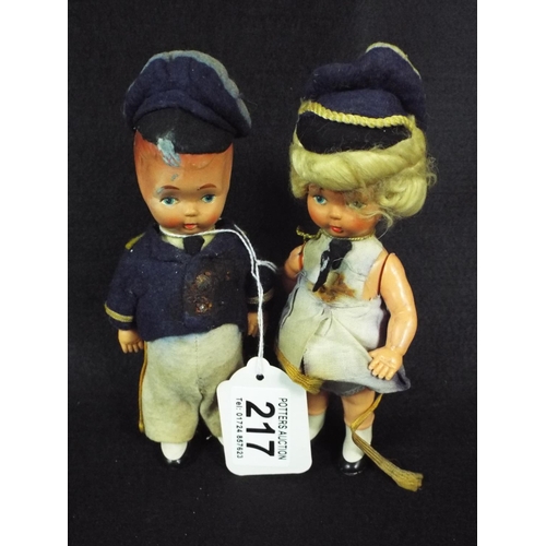 217 - Pair of 1920's era german made plastic dolls. Approx 6inches tall