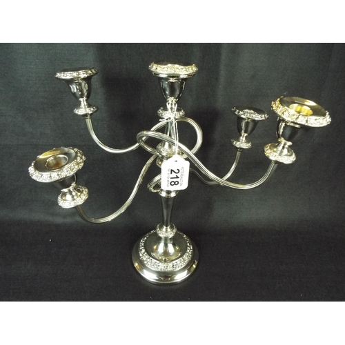 218 - Large silver plate 5 branch candlestick