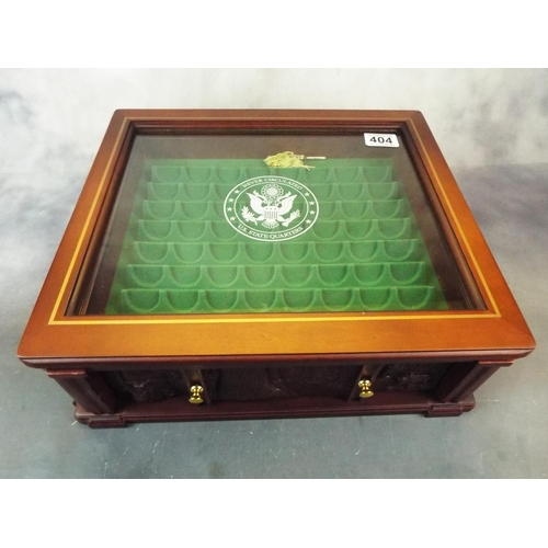 404 - Wood and glass coin collectors cabinet with locking drawer