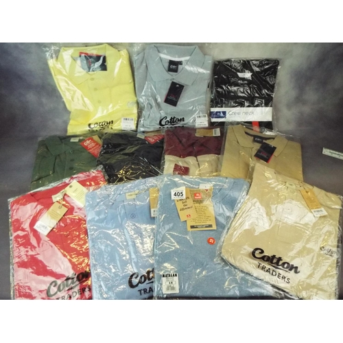 405 - Twelve assorted polo and Tee shirts, size large. All as brand new in cellophane bags