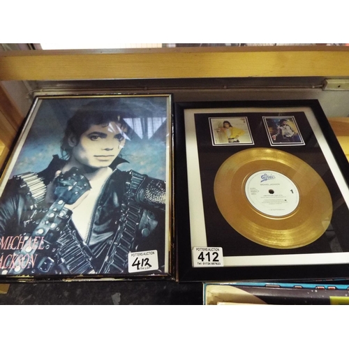 412 - A Michael Jackson presentation disc, framed and mounted plus framed michael jackson print