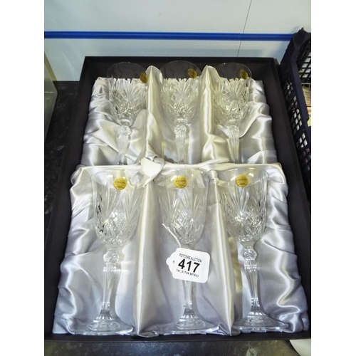 417 - Six crystal goblets in silk lined box