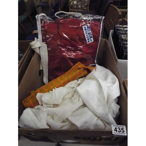 435 - Large box of assorted fabrics etc