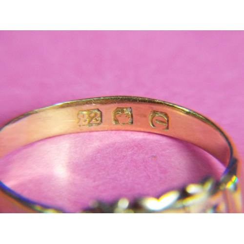 50 - 22ct Gold, Three Diamond set ring.  2.4g finger size 'L' Hallmarked for sheffield 1931