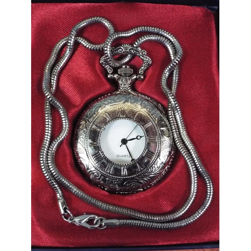 91 - Quartz pocket watch, as new in box with corresponding collectors magazine