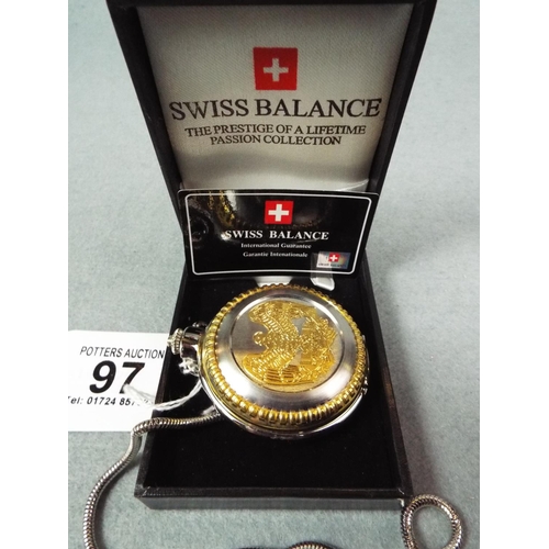 97 - Swiss Balance quartz pocket watch with original box and Guarantee card, as new and unused