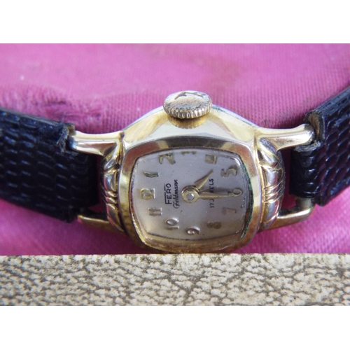 104 - Fero 17 jewel ladies watch with original case.